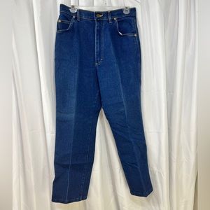 Vintage Lee Mom Blue Jeans Medium Wash Denim Leather Back Patch sz‎ small